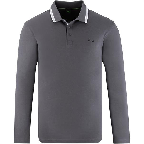 BOSS GREEN langarm Poloshirt grau