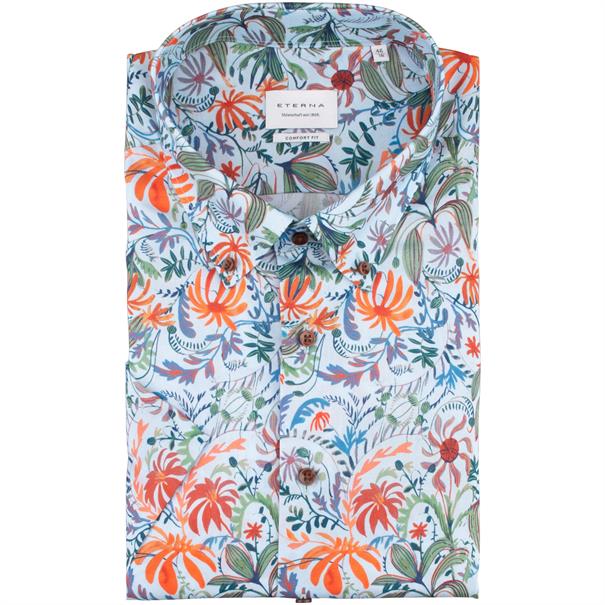 ETERNA florales halbarm Cityhemd blau