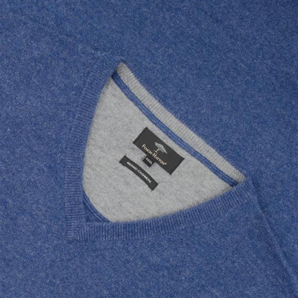 FYNCH HATTON V-Pullover blau-meliert