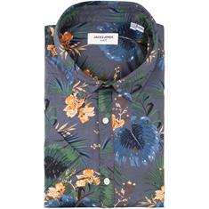 JACK & JONES florales halbarm Freizeithemd anthrazit