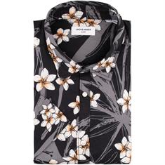 JACK & JONES florales halbarm Freizeithemd schwarz