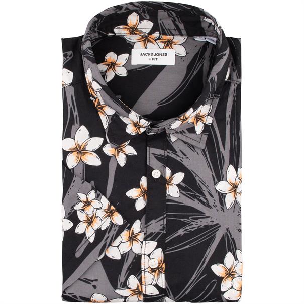 JACK & JONES florales halbarm Freizeithemd schwarz