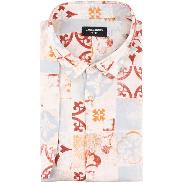 JACK & JONES halbarm Freizeithemd mit Leinenanteil hellblau