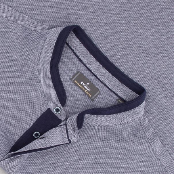 RAGMAN Henley-T-Shirt blau-meliert