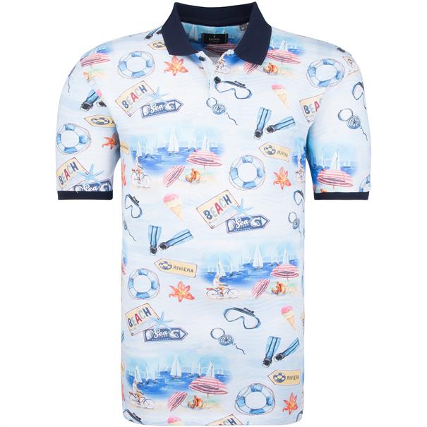RAGMAN Poloshirt All-Over-Print blau