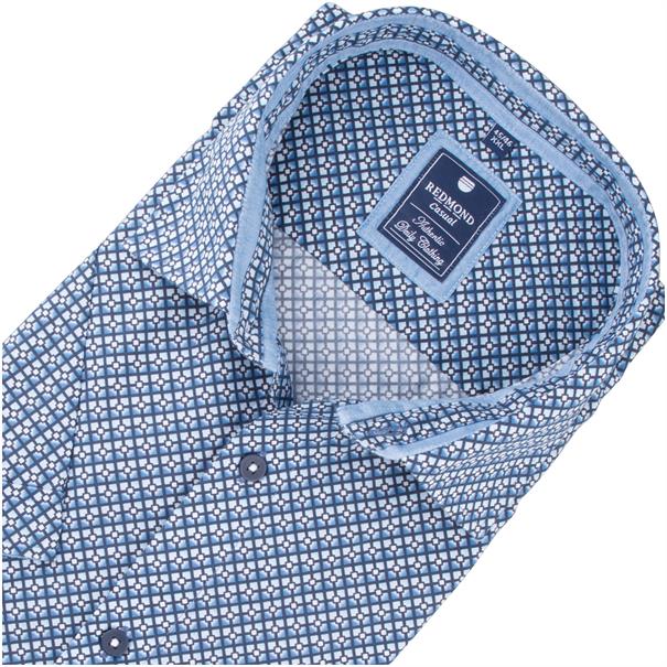 REDMOND gemustertes halbarm Freizeithemd blau