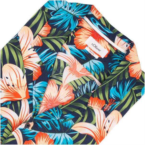 S.OLIVER halbarm Hawaiihemd blau