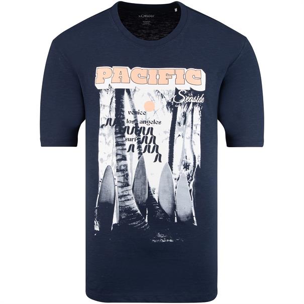 S.OLIVER T-Shirt aus Baumwoll-Flammgarn dunkelblau